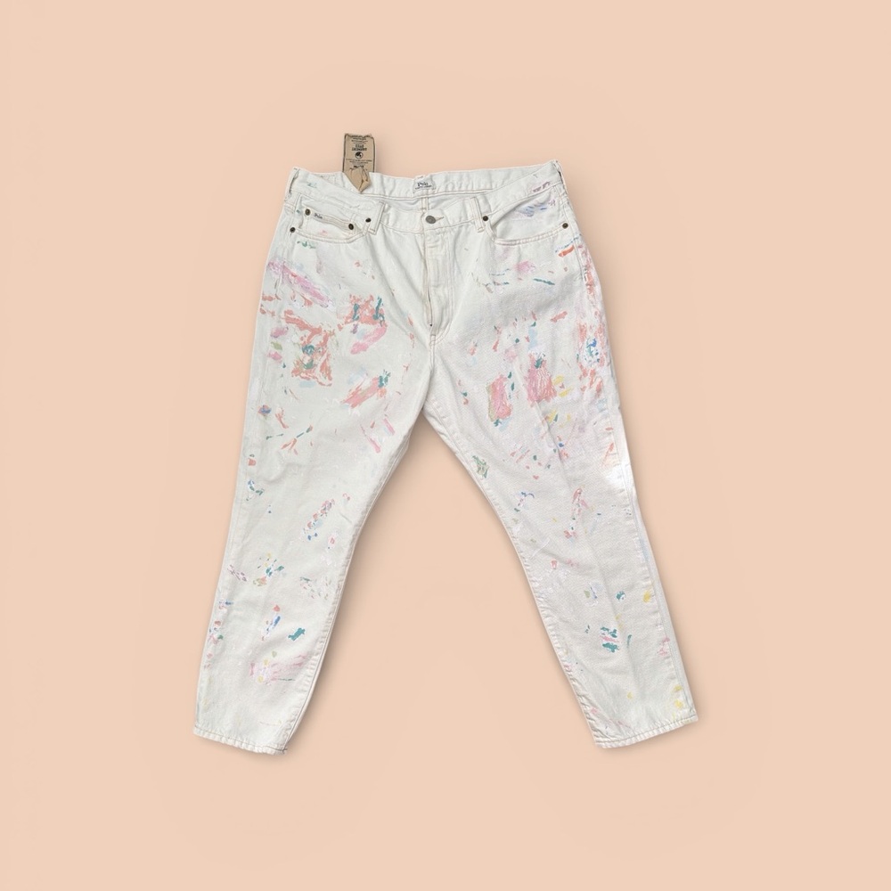 Polo Jeans Women’s Stylish White paint splatter denim‎ jeans size 33R - Picture 3 of 7